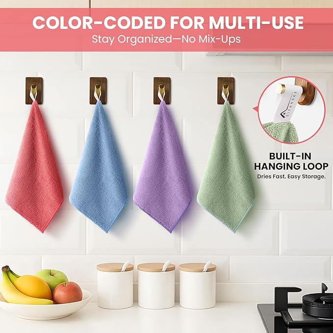 Microfiber Cleaning Cloth, 52 Pack Assorted Color Cleaning Rags for Housekeeping, Colorful Reusable Microfiber Towels for Car, Kitchen, Bathroom and Household Cleaning Supplies, 11.8"X11.8"