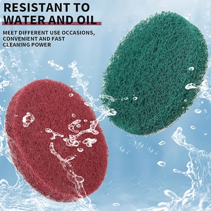 3 Inch Drill Brush Power Scouring Pads - Heavy Duty Tub and Tile Cleaner - Household Cleaning Kit Includes Drill Attachment, 5 Red, 5 Stiff Green Scrubber Pads