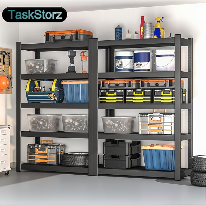 5-Tier Storage Shelves Heavy Duty Black 16" D x 36" W x 71" H, Adjustable Utility Rack Shelf, 3000 lbs Capacity, Storage Organizer for Garage, Home, Bathroom, Laundry, Storage Rack
