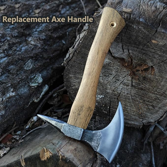 2 Pack Hickory Hatchet Handle Replacement for Camping Gardening Axe, 13in Axe Handle Replacement with Wooden and Steel Wedges Camping Essentials