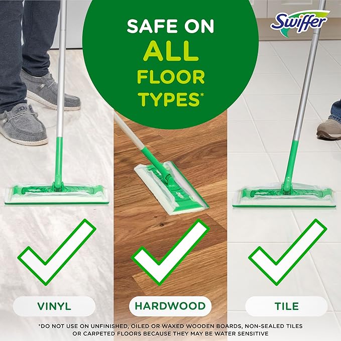 Swiffer Sweep + Mop, Wet Pads Refill, Floor Cleaner for Dirt, Dust, Hair, Cleaning Cloths for Mopping Home, Bathroom, Kitchen, All Purpose Multi-Surface Floor Wipes, Lavender, 24ct