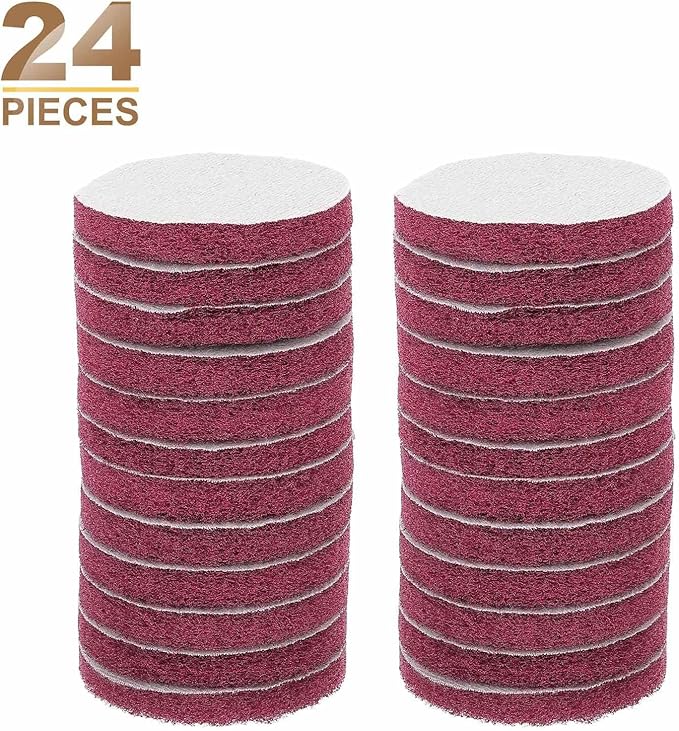 HARFINGTON 24pcs Scrubber Scouring Pads 400 Grits 3 Inch Drill Power Brush Hoop and Loop Surface Conditioning Disc Drill Scuffing Disc Scrub Pads for Home Kitchen Cleaning, Red