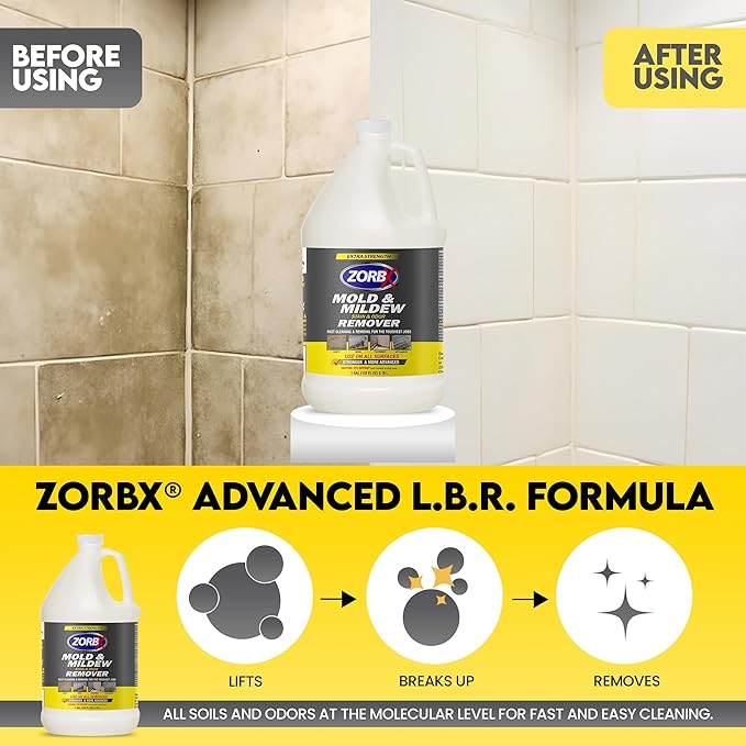 ZORBX Stain & Odor Remover & Cleaner Spray 128 FL Oz Refill – Scrub Free Formula - Bleach Free Stain & Smell Eliminator for Shower, Bathroom, Ceiling, Carpet, Cars, Walls & Wood