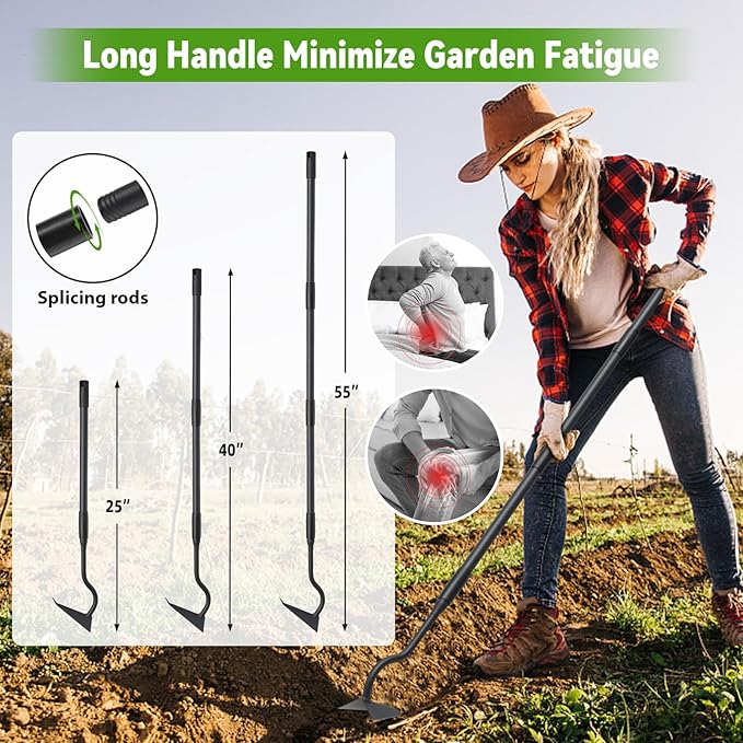 Lilyvane Garden Hoe, Heavy Duty Plow Hoe Garden Tool for Plowing,Cultivating, Trenching, Ridging, Weeding, Loosening Soil, 55 Inch Long Handle, V Shaped Sharp Triangle Hoe, Gardening Hand Tools