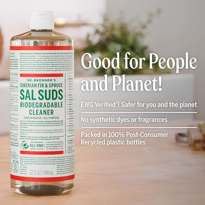 Dr. Bronner's Sal Suds Biodegradable Cleaner (32 Ounce, 2-Pack) – All-Purpose Mop Detergent for Floors, Kitchen & Bathroom, Multi-Surface Household Concentrate, Dish Degreaser & Laundry Use