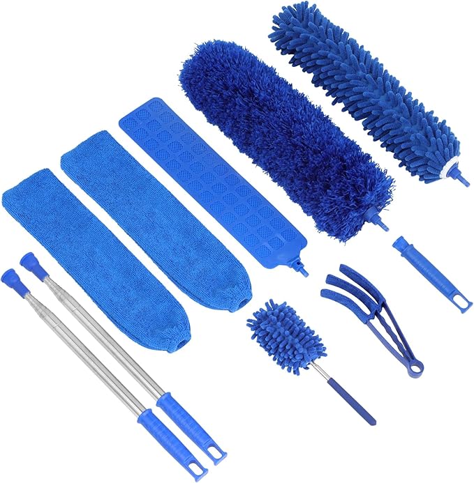 10 PCS Microfiber Cobweb Duster with Extension Pole (100 Inch Telescoping), Washable Dusters for Cleaning, Multifunctional Bendable Feather Duster for Ceiling Fan, Blind, High Ceiling