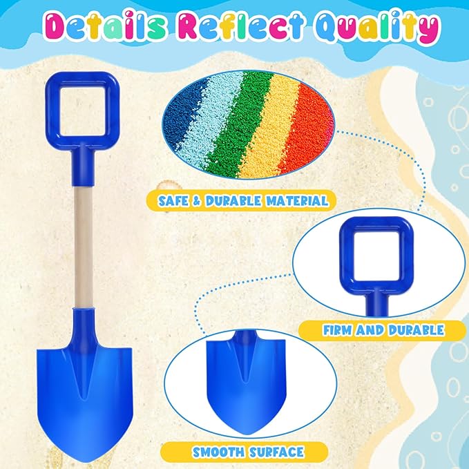 Honoson 4 Pack 16 Long Beach Spades Sand Shovels Toys Gardening Tools Sets Sandbox Sturdy Scoop Durable Wood Handle ABS Plastic Spade for Garden Sand Snow Backyard Summer Favors (Bright Color)