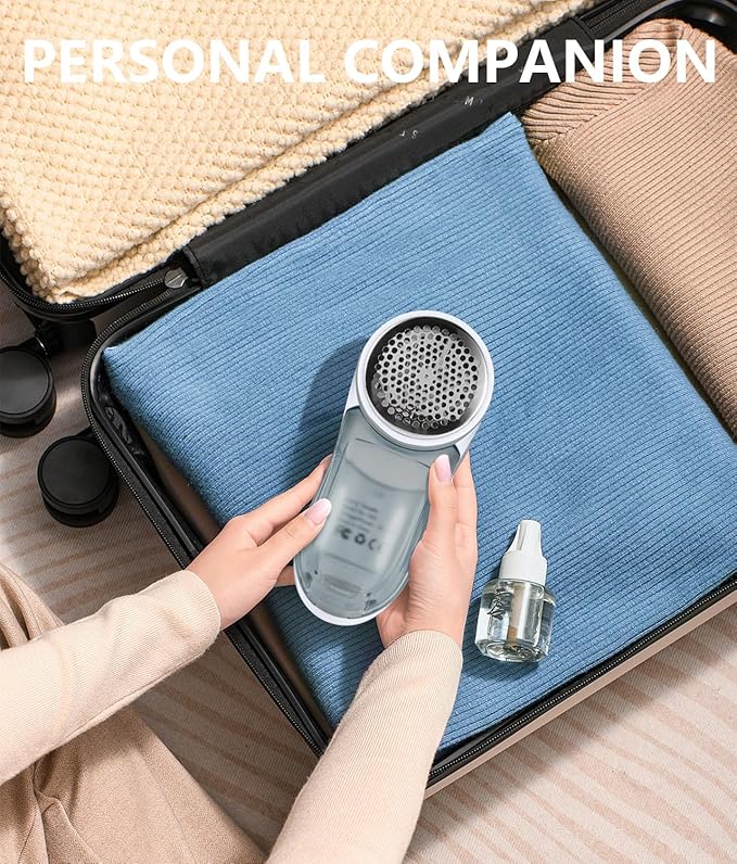 Fabric Shaver, Electric Lint Remover for Clothes, Lint Shaver for Clothing, Sweater Shaver with 2 Replaceable Stainless Steel Blades, Effectively Remove Couch Pills, Lint, Fuzz -Battery Operated