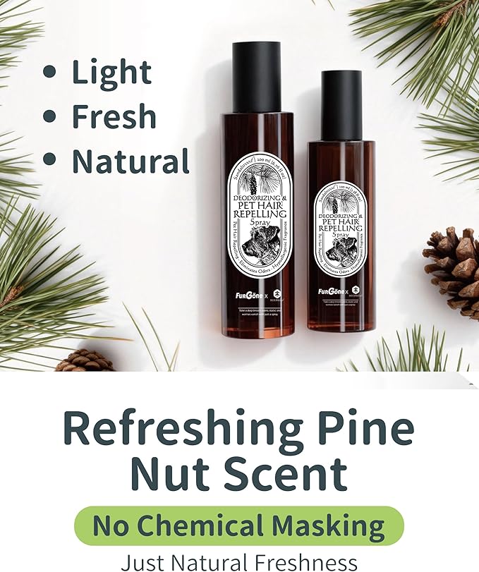 FurGone by Seedshub Pet Hair Repelling Spray, Odor Neutralizer | Anti-Static Wrinkle Release Pet-Friendly Botanical Sprays for Clothing and More, Pine Nut Scent, Up to 2800 Sprays, 6.76oz (2 Pack)