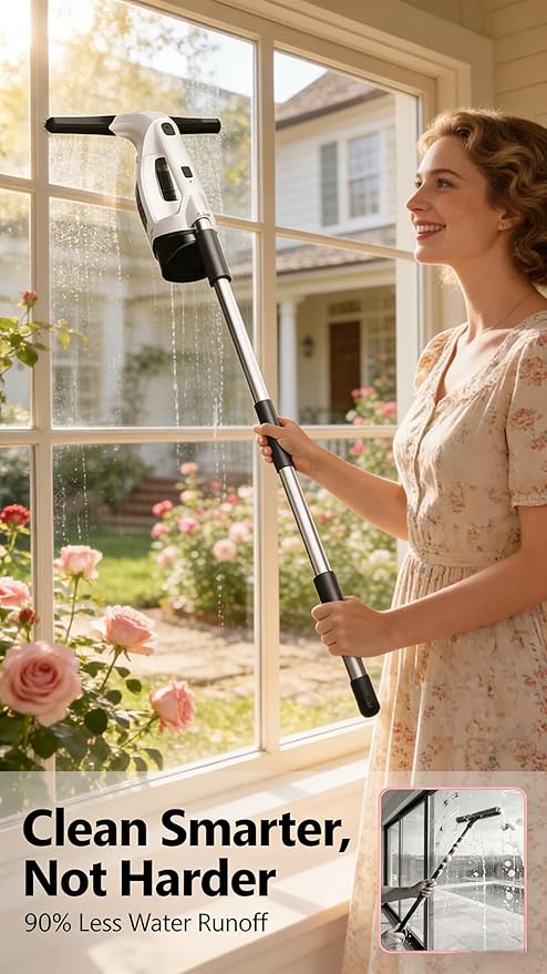 Cordless Window Vacuum Squeegee, 2000Pa Electric Window Cleaner with 2200mAh Battery & 150mL Detachable Tank, Multi-Surface Cleaning Kit for Glass, Shower, Car Windows & Household Use