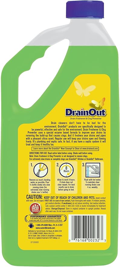 OUT Drain Cleaner & Odor Eliminator, Clog Preventer and Buildup Remover, Fresh Citrus, 32 Ounce