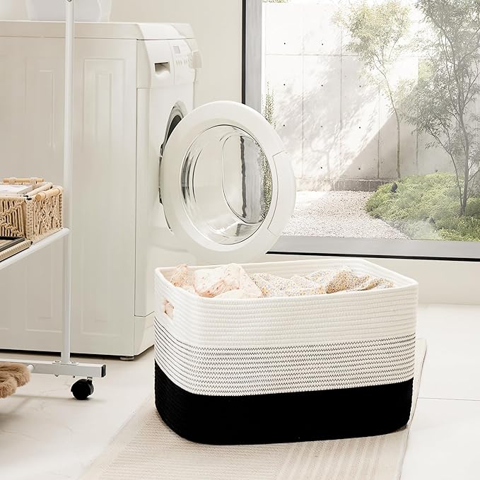 Blanket Basket,Rectangle Woven Baskets for Storage,100L Laundry Basket for Decorative Nursery Blanket,Toys,Dirty Clothes and Magazine in Shelves,Baby Room,and Living Room