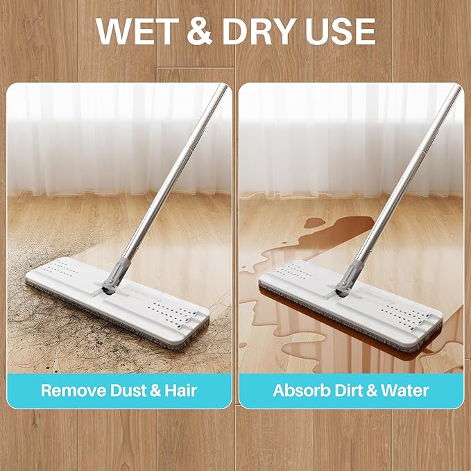 JOYMOOP 8L Large Capacity Flat Mop System with Extension Handle, Ideal for Floor, Window, and Wall Cleaning - Includes 5 Washable Microfiber Pads for Wet and Dry Use