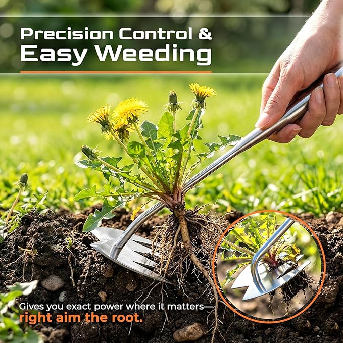 Upgraded Weed Puller Tool, 4-Tooth Manganese Steel Manual Weeders, Portable Garden Weed Remover Tools for Vegetable Gardening Backyard Farm Planting & Weeding