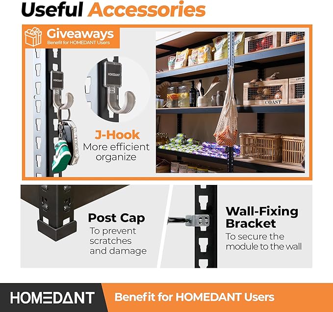 HOMEDANT 28" W 5 Tier Heavy Duty Garage Shelving Adjustable Metal Rack Storage Shelves Standing Shelf Unit Organizers Pantry Closet Black 2Pack