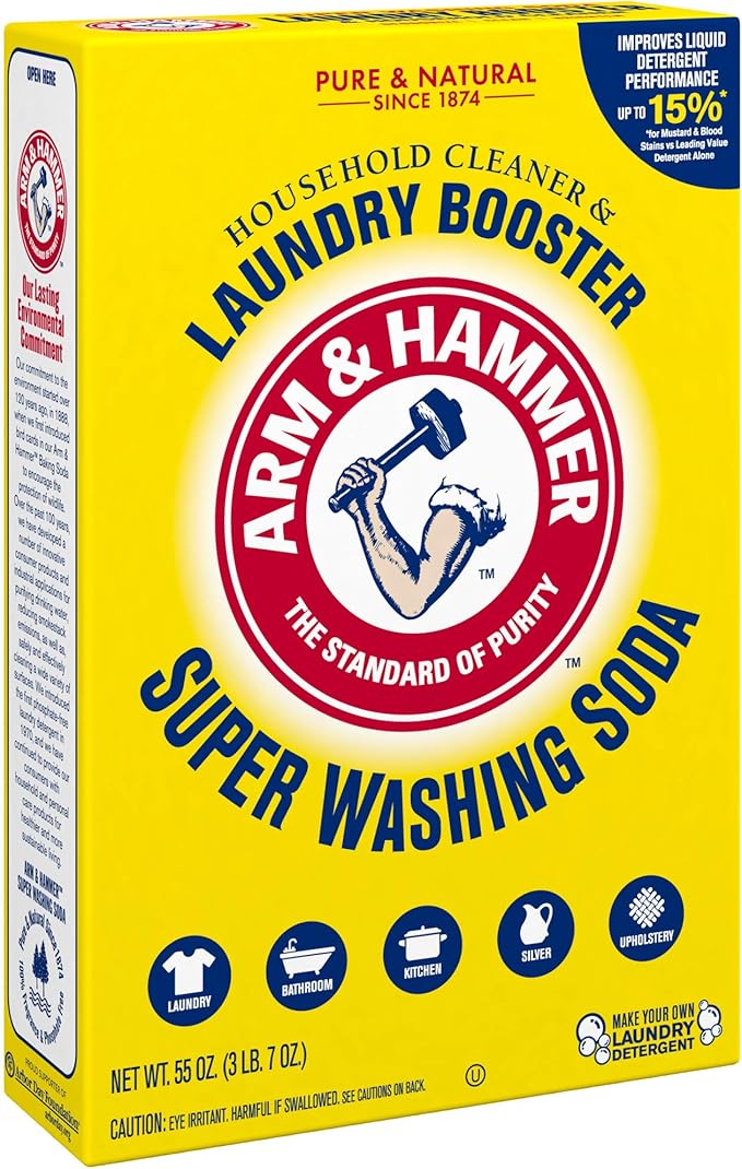 ARM & HAMMER Super Washing Soda Household Cleaner and Laundry Booster, Versatile Natural Home Cleaner, Powder Laundry Additive, 55 oz Box (Pack of 2)