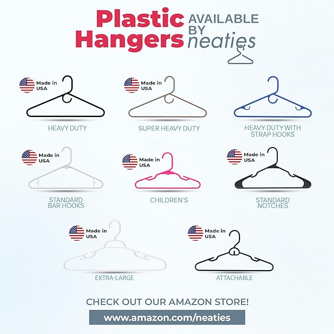 Neaties Heavy Duty Clothes Hangers 20 Pack (24 Count) – Made in The USA – 8lb Capacity Plastic Hangers for Adult Clothing – Durable for Pants, Coats, Jackets, or Jeans – White & Blue