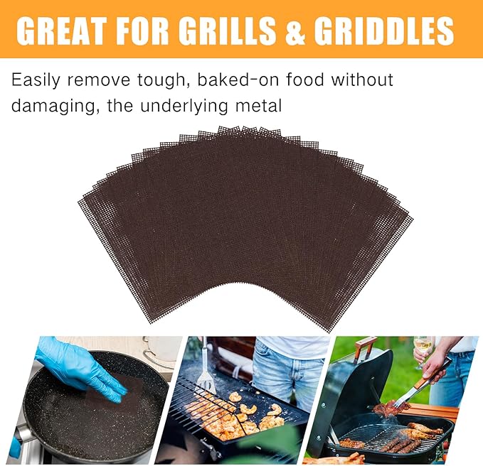 50 Pack Griddle 4x5.5'' Screen Grill Cleaning Screens Pre-treated Abrasive Mesh Pads for Flat Top Stainless Steel Griddle Cleaning Accessories Bundle