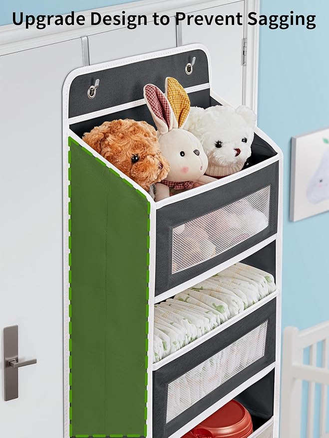 JARLINK Over the Door Organizer Storage, 5 Shelf Hanging Organizer with 5 Large Capacity Pockets, Anti Tilt 44 lb Load Behind Door Storage for Bedroom, Bathroom, Pantry, Nursery, (Black)