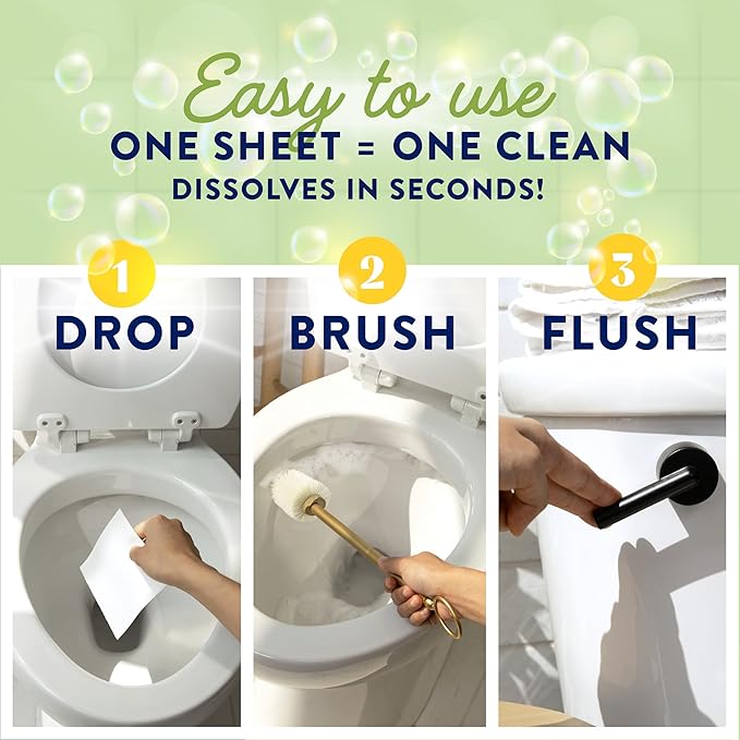 Cleancult Toilet Bowl Cleaner Sheets - Dissolvable, Septic Safe, Effective Cleaning, Removes Stains & Rings, Cleans & Deodorizes - 32 Uses - Fresh Lemon Scent - Plastic-Free Packaging