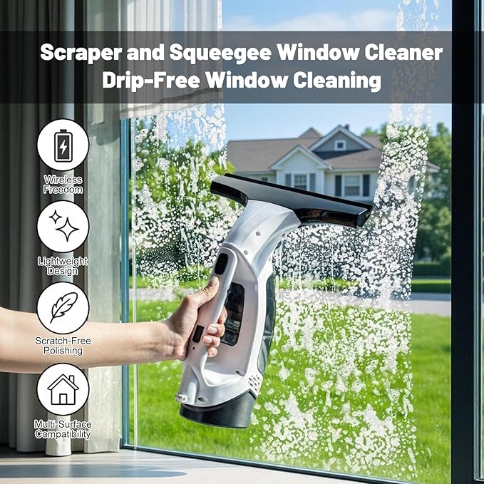 Electric Window Vacuum Squeegee Cordless, 2000Pa Electric Window Cleaner Tool Set, Rechargeable Window Vac, Window Squeegee Electric Cleaning Tool for Windows, Tiles, Mirrors, Car