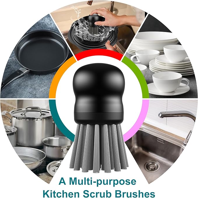 Mini Dish Brush for Cleaning Chicken Shredder, Palm Brush Dish Scrubber with Ergonomic Grip, Kitchen Brush for Washing Dishes, Pans, Pots, Sink (2, Black)