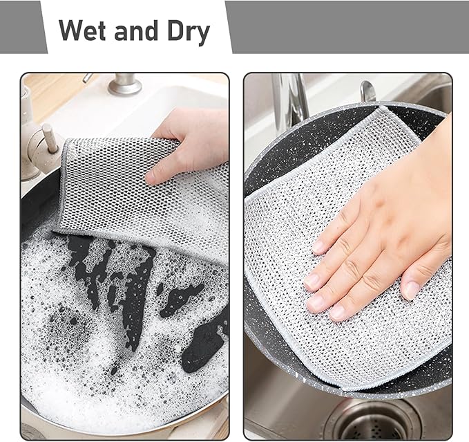 XANGNIER 8 Pcs Multipurpose Wire Dishwashing Rags,New Upgrade Non Scratch Wire Dishcloth,Steel Wool Cleaning Cloths,Multi Purpose Metal Mesh Miracle Cleaning Cloths for Kitchen,Dishes,Sink