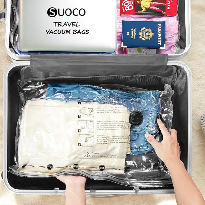 Travel Vacuum Bags for Clothing with Rechargeable Electric Pump, Compression Packing Cubes Organizer Storage for Luggage Suitcase, Space Saver Seal Bags for Vacation Cruise, 8 Small