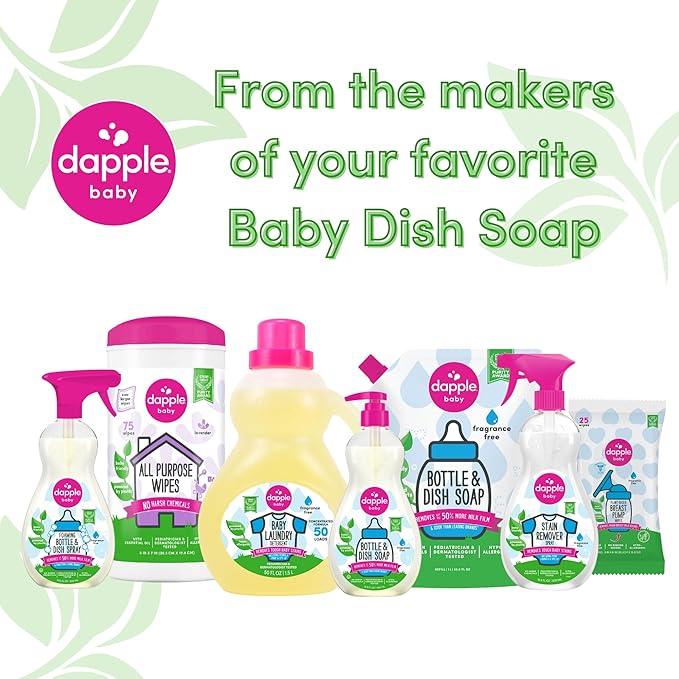 Dapple Baby Bottle Soap, Hypoallergenic Dish Soap for Baby Bottles, Powered by Plants, 1 Pump Included, Packaging May Vary, Fragrance Free, 16.9 Fl Oz (Pack of 3)