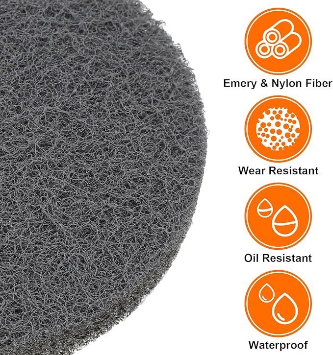 HARFINGTON 12pcs Scrubber Scouring Pads 1200 Grits 2 Inch Drill Power Brush Hoop and Loop Surface Conditioning Disc Drill Scuffing Disc Scrub Pads for Home Kitchen Cleaning, Light Grey