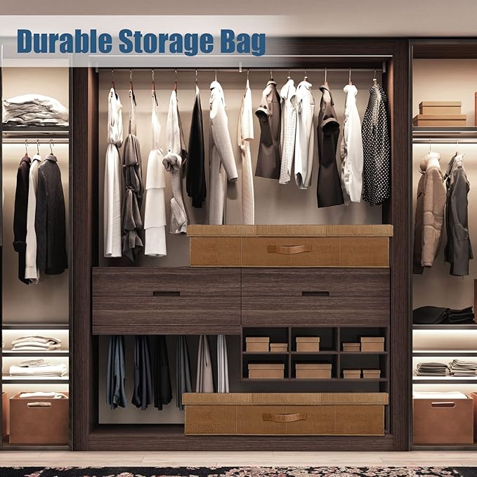 Supowin Underbed Storage Containers Bin with Lids (2pcs) Large Under Bed Storage Organizer Box with Handle, Foldable Under the Storage Bags for Organizing Clothes, Shoes, Blankets, Pillows-Dark brown