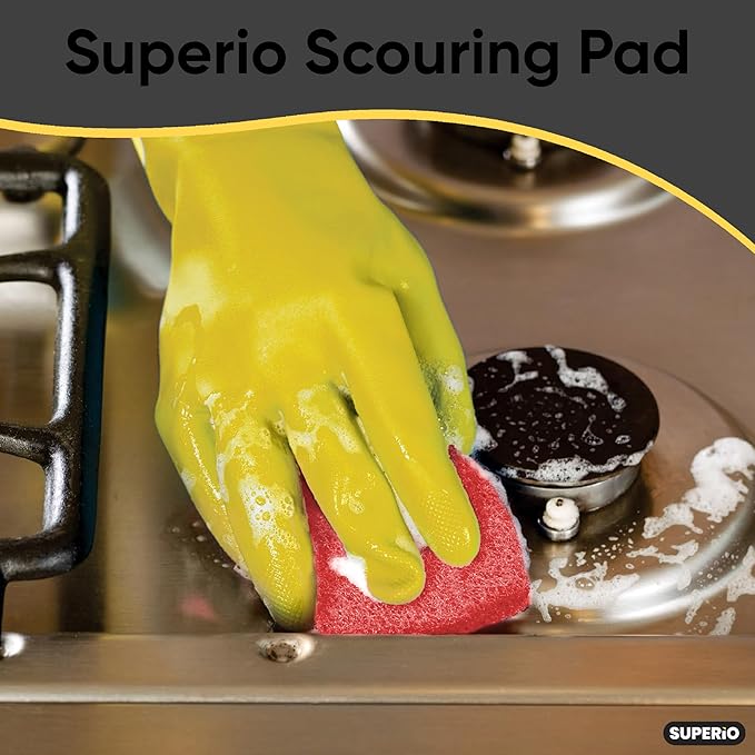 Scouring Pad Non-Scratching Scrubber Non-Scratch Cleaning Scrub Pads Heavy Duty Scouring Pad Reusable Kitchen Scrubbing Pad Pack of 30 Red, by Superio