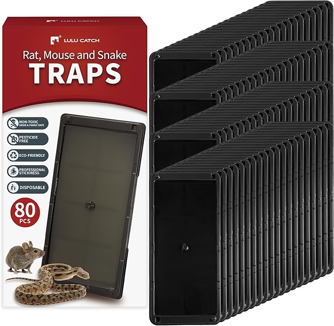 LULUCATCH Sticky Mouse Trap, 80 Pack Large Glue Traps, Pre-Baited Heavy Duty Non-Toxic Bulk Glue Boards Mouse Traps Indoor for Mice, Snakes, Rat, Insects, Cockroaches & Spiders, Pet Safe Easy to Use