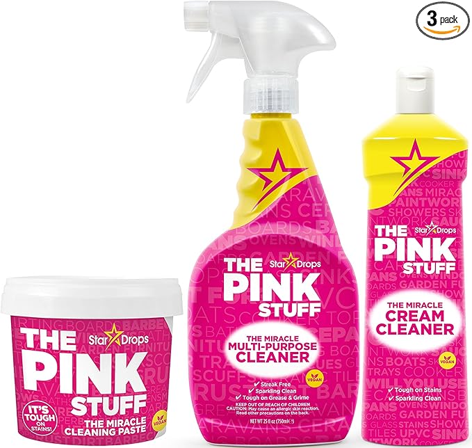 Stardrops The Pink Stuff Miracle Cleaning Bundle – Multi-Purpose Paste, Spray & Cream Cleaner (3-Pack) – Tough on Stains, Gentle on Surfaces