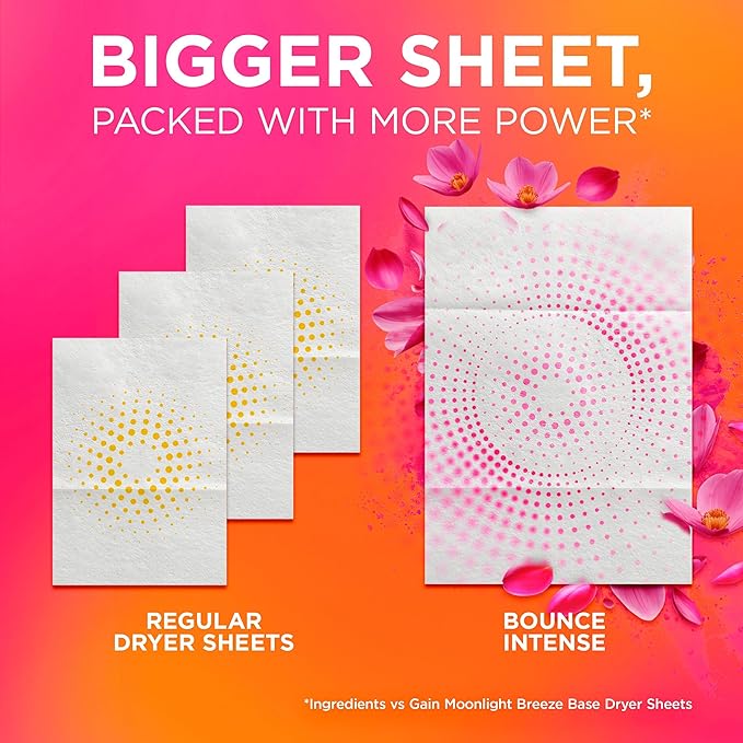 Bounce Intense Dryer Sheets, Vibrant Bloom, 80 Count, Scent Boosting Dryer Sheet Formulated to Fight Wrinkles and Static