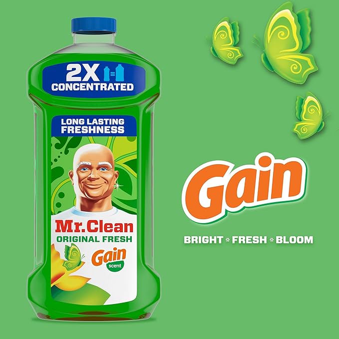 Mr. Clean All Purpose Cleaner,Floor Cleaner for Mopping Home,Bathroom,& Kitchen,Cleaning Liquid for Mop & Bucket,Cleaning Supplies,Multi-Surface Dilutable,Gain,41oz,(Pack of 4)