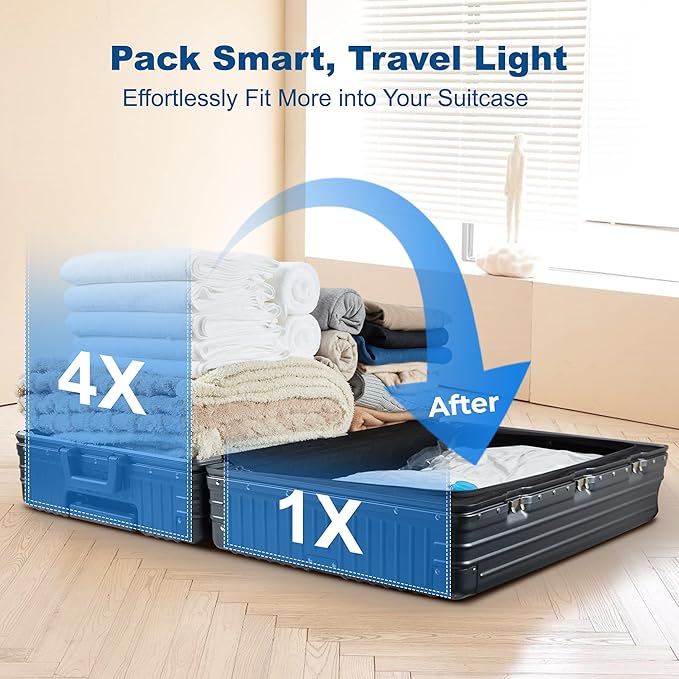 HOUSE DAY 22 Pack Vacuum Seal Bags For Clothing Travel, Vacuum Bags With Electric Pump, Vacuum Sealer Bag for Clothes, Comforters, Blankets, Pillows, Moving (4XL/4L/4M/4S/2S Roll/2XS Roll/2XXS Roll)