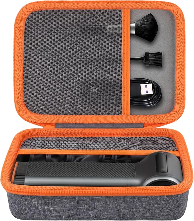 for WOLFBOX MF200 Compressed Air Duster Hard Storage Case(Gray Case,Orange Zipper)