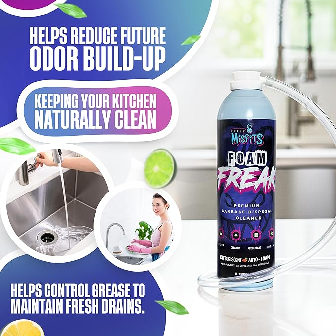 Foaming Garbage Disposal Cleaner with 24-Inch Hose | Deep Reach Drain Cleaner & Deodorizer | Odor Eliminator for Kitchen Drains & Disposals | Heavy-Duty Foaming Action | 1-Year Supply Per Can