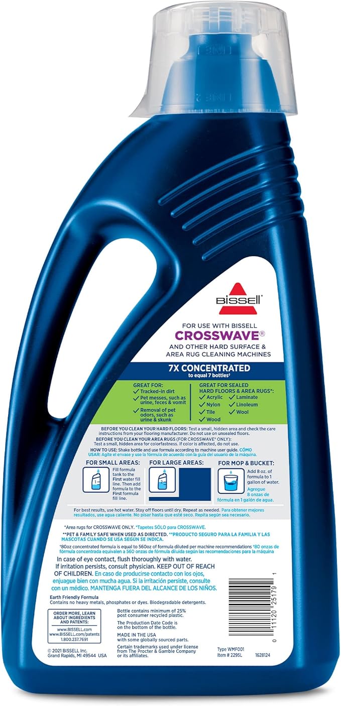 Bissell Multi-Surface Pet Solution with Febreze freshness, For Use in CrossWave and Other Leading Hard Surface and Area Rug Cleaners, 80oz, Dissolves Dirt, grime, and Tough Sticky Messes