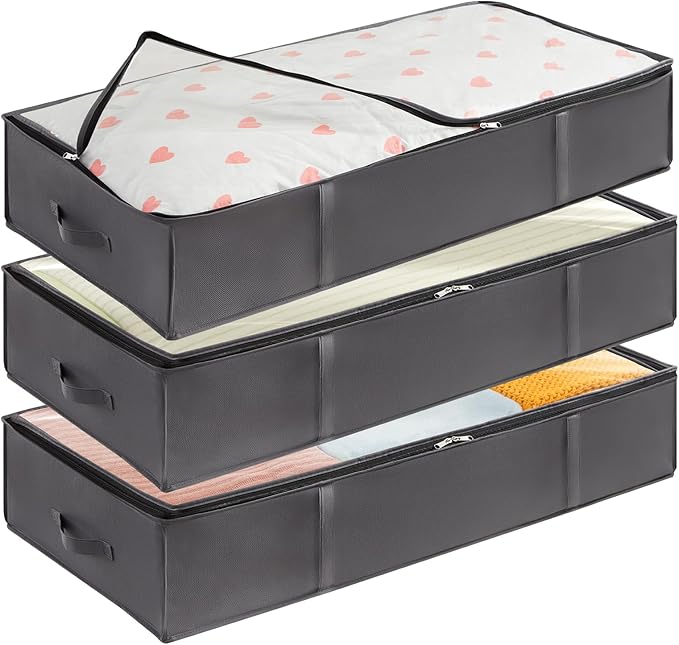 Lifewit 95L 3 Pack Under Bed Storage Containers, Large Capacity Blanket Storage Bags with Reinforced Handle, Organization and Storage for Comforters, Sheets, Clothes, Bedroom, College Dorm, Grey