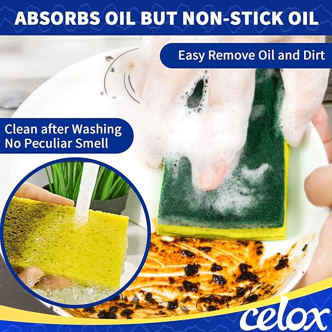 CELOX Scrub Sponge, Sponges for Dish, Yellow, 6 Pack