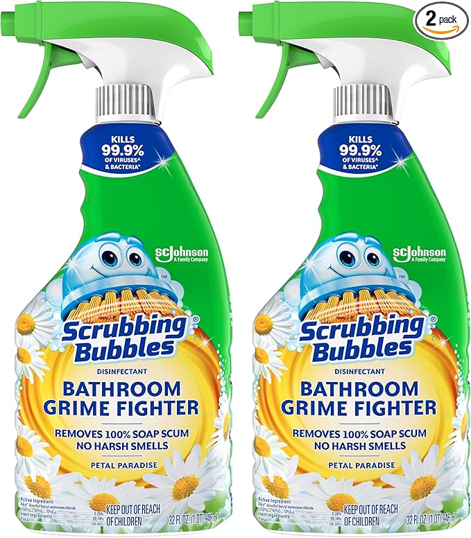 Scrubbing Bubbles Bathroom and Shower Cleaner Disinfectant Spray, Foaming Action Bathroom Grime Fighter, Petal Paradise Scent, 32oz (Pack of 2)