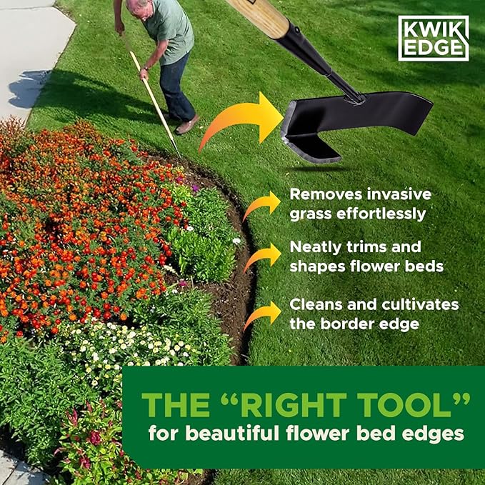 Weeder & Lawn Edger for Landscaping - Manual Edgers, Edging Shovel for Precise Clean Borders, Garden Cultivator Long Handle for Tight Spaces, Long Handle Garden Tools Landscaping - KWIK EDGE Duo