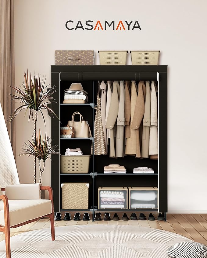 CASAMAYA Portable Closet, 48 Inch Large Capacity Wardrobe Closet, Clothes Storage Organizer with Shelves and Hanging Rod, Easy to Assembly, Black PCT221B01