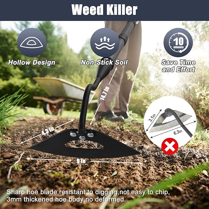 Hoe Garden Tool, Hollow Hoe with 55-85 Inch Long Handle, Adjustable Manual Weeder Heavy Duty Garden Hoe for Weeding, Digging, Hoeing, Cutting and Loosing Soil