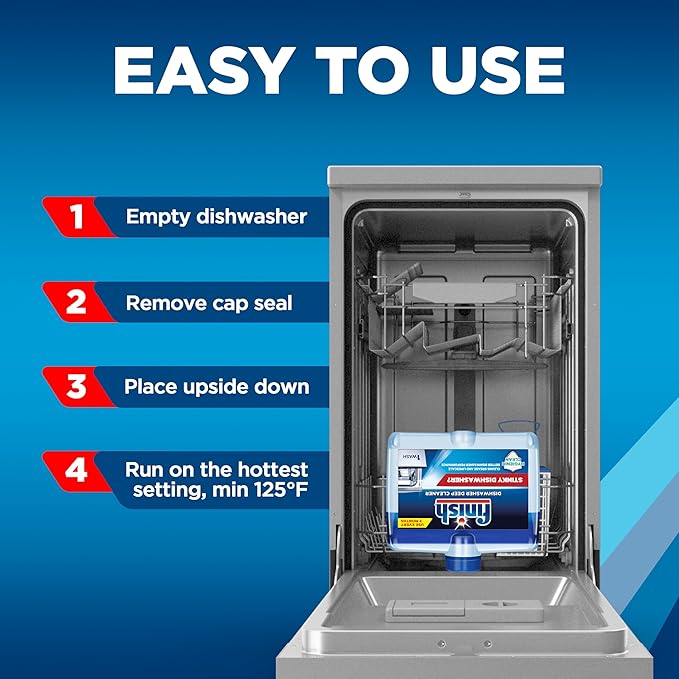 Finish Dishwasher Cleaner Liquid, Deep Cleans Hidden Grease & Limescale, Fights Odors & helps maintain Performance, 1 Year Supply, 8.45oz, (Pack of 8)