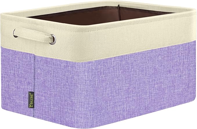 BALEINE 1 Pack Fabric Storage Bins for Shelves, Linen Storage Baskets for Organizing, Decorative Closet Bins for Clothes, Home (Lavender, 15''x11''x9.5'')