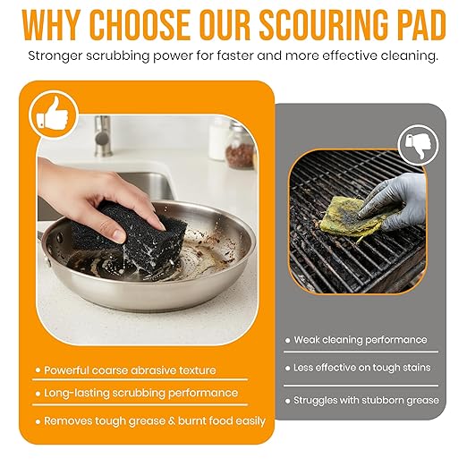 6-Pack Heavy Duty Scouring Pads, 6x4 Inch Thick Black Scrub Pads for Pots Pans, Kitchen Cleaning, Stripping, Scrubbing Grills & More