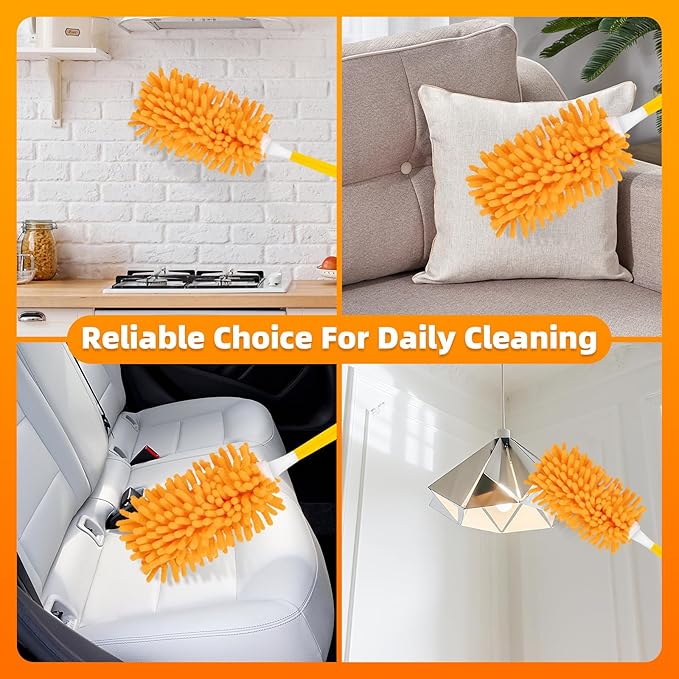 4 Pack Reusable Duster Refills Compatible with Swiffer Hand Duster, Washable Microfiber 360 Heavy Duty Dusters Refills for Dusting Cleaning(Include 1 Handle & Laundry Bag)